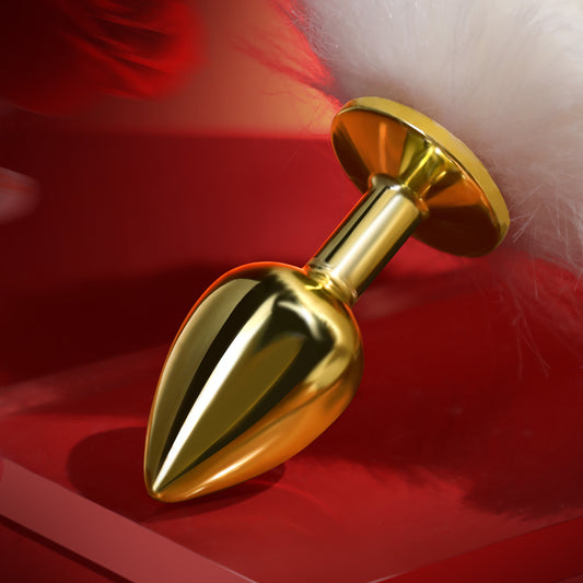 White fox tail gold-plated anal plug