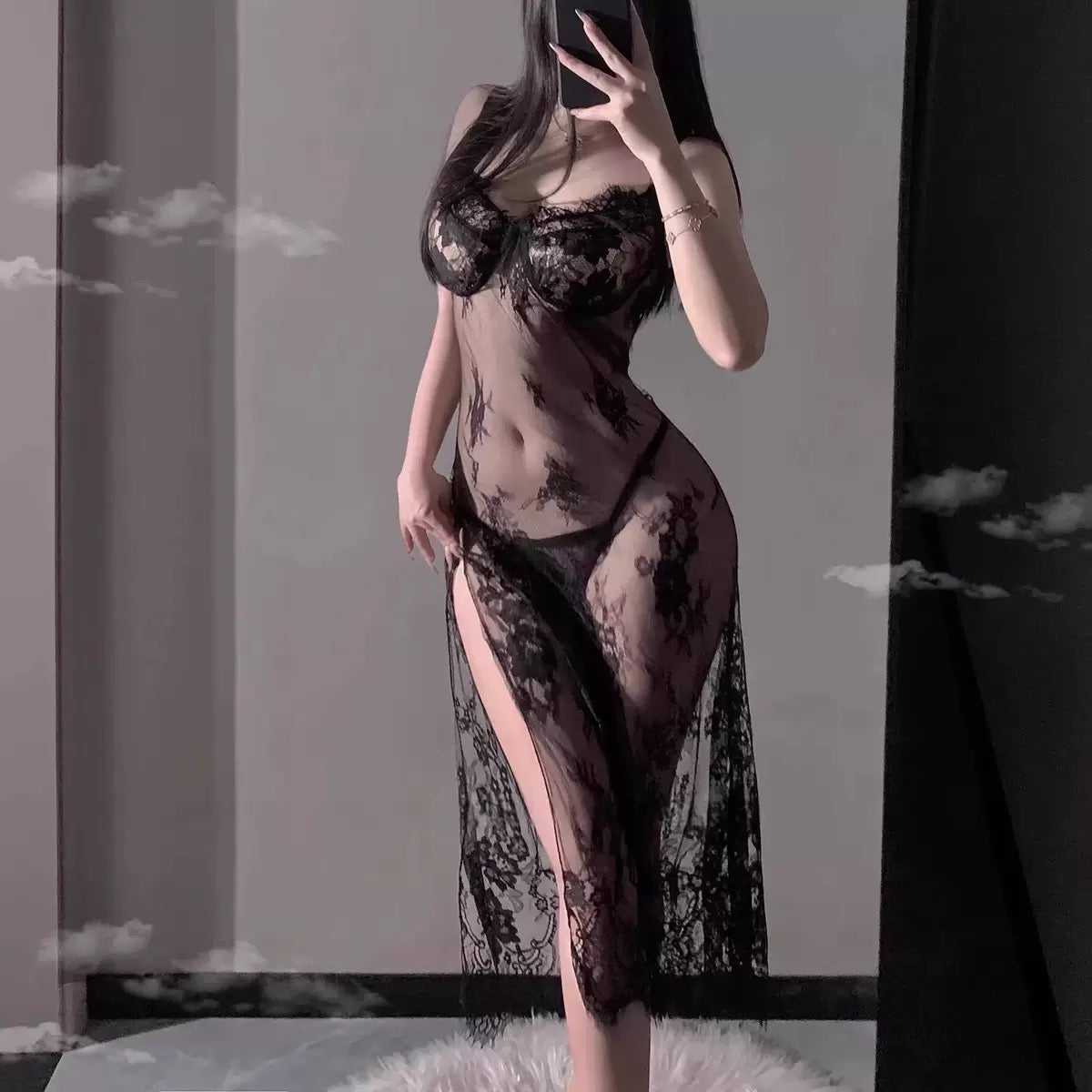 Midnight Bloom Sheer Lingerie