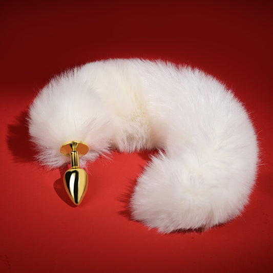 White fox tail gold-plated anal plug